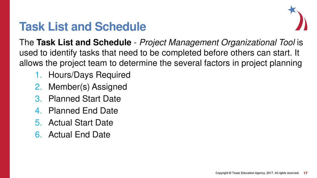 Task List and Schedule