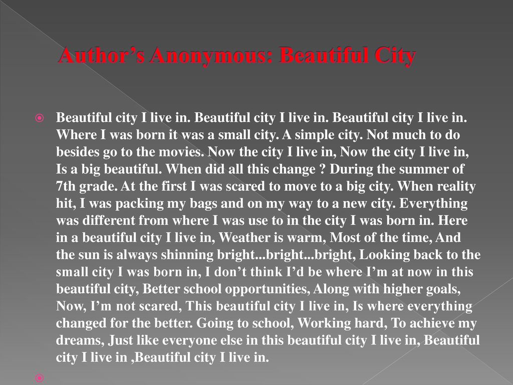 Author’s Anonymous: Beautiful City