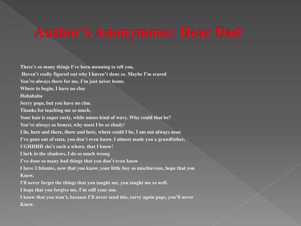 Author’s Anonymous: Dear Dad