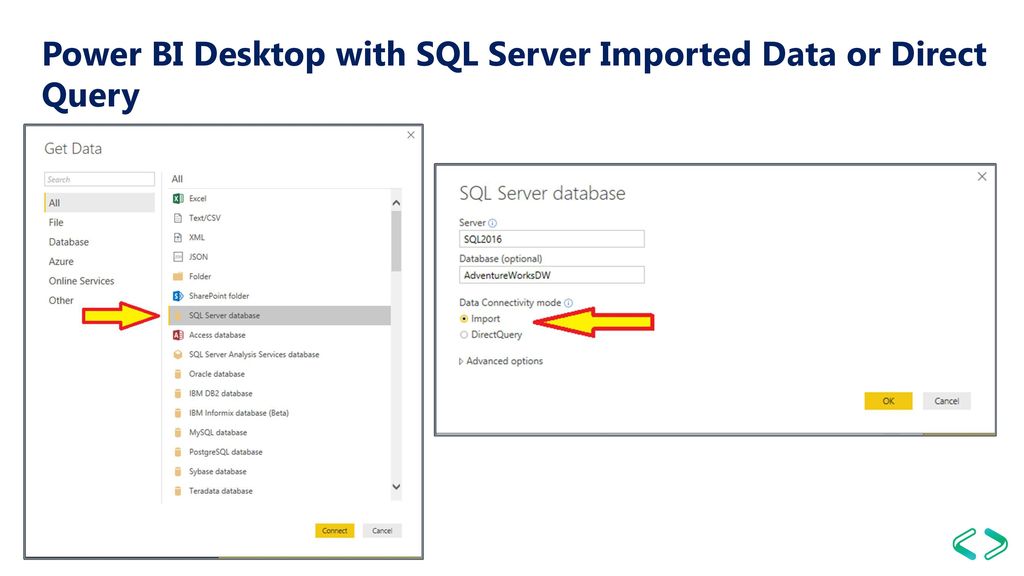Power BI Desktop with SQL Server Imported Data or Direct Query