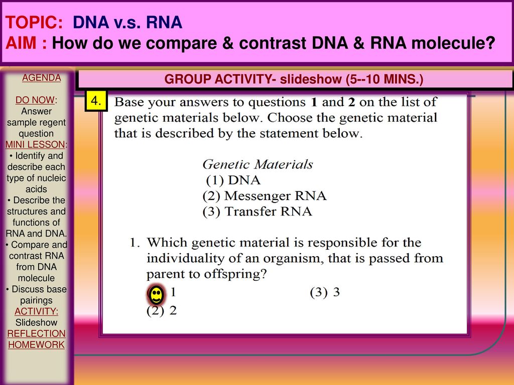 AIM : How do we compare & contrast DNA & RNA molecule
