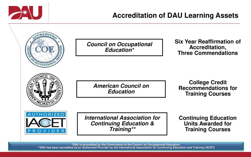 Accreditation of DAU Learning Assets
