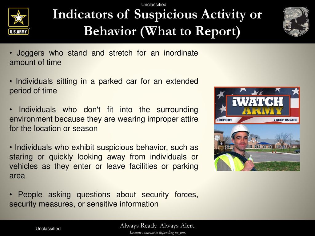 Indicators of Suspicious Activity or Behavior (What to Report)
