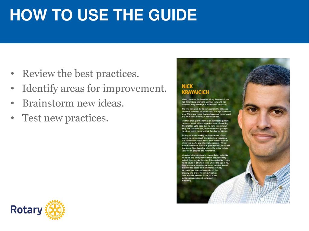 HOW TO USE THE GUIDE Review the best practices.