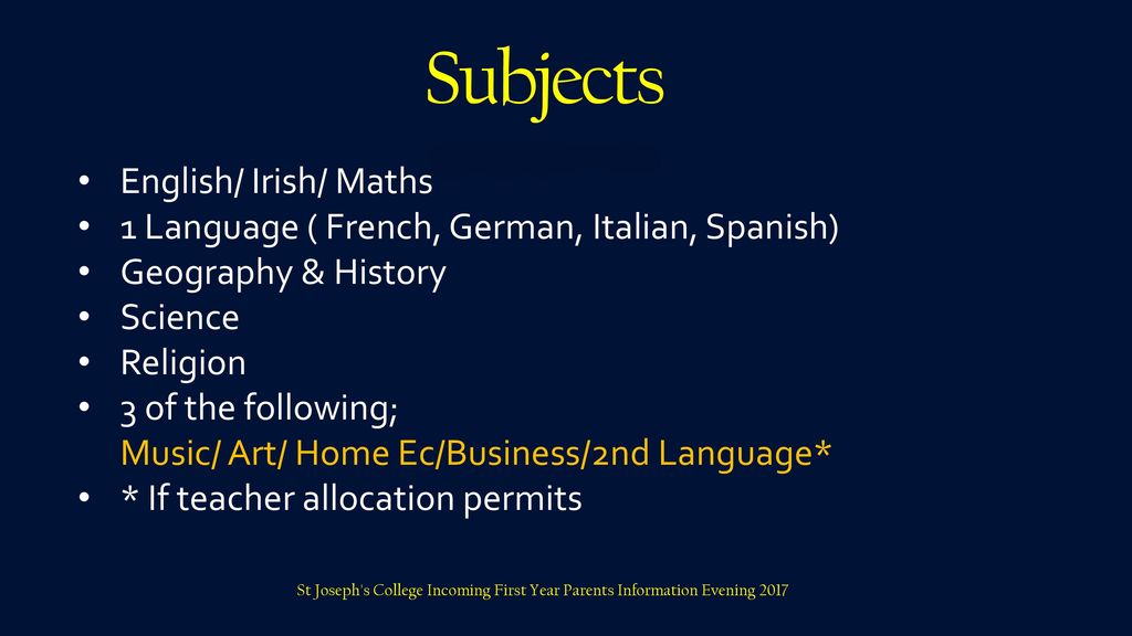 Subjects English/ Irish/ Maths