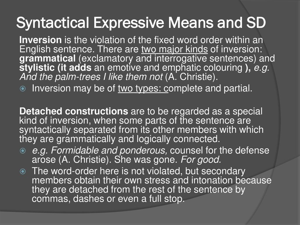 Syntactical Expressive Means and SD.
