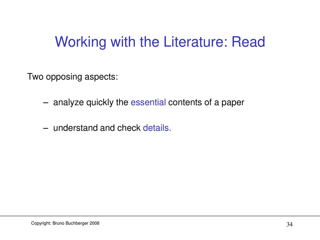 Working with the Literature: Read