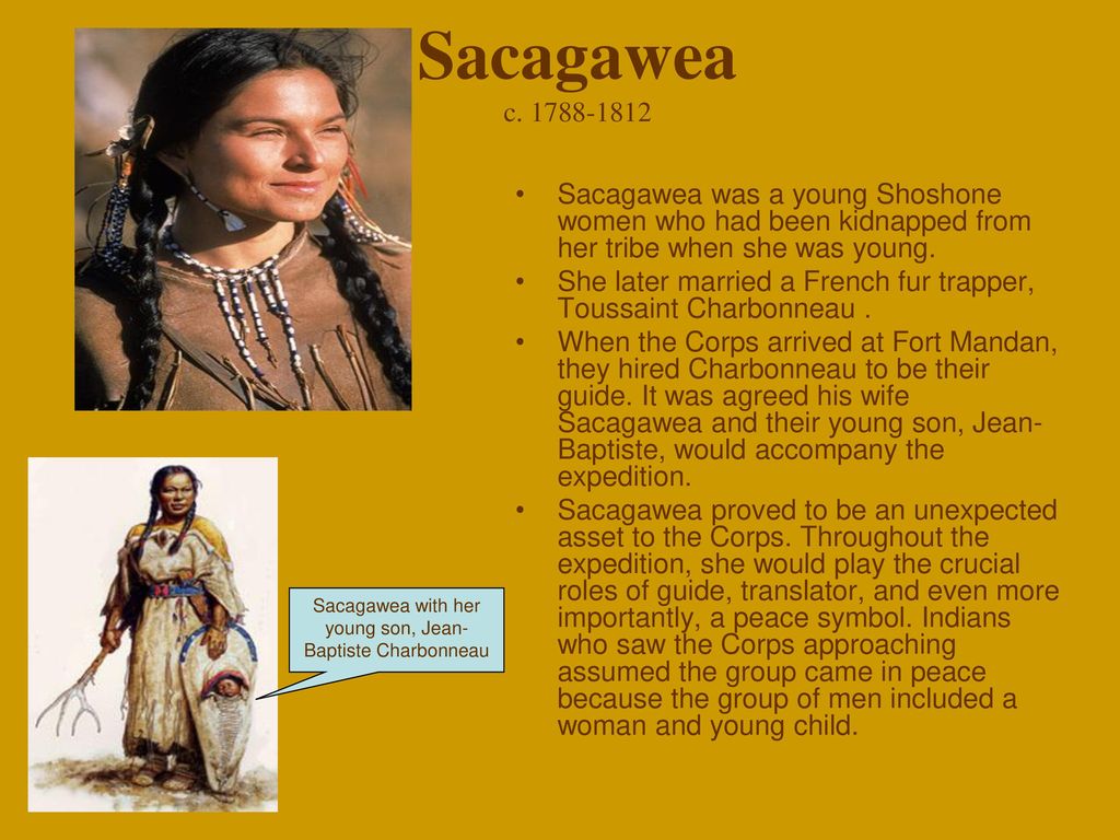Sacagawea with her young son, Jean-Baptiste Charbonneau.