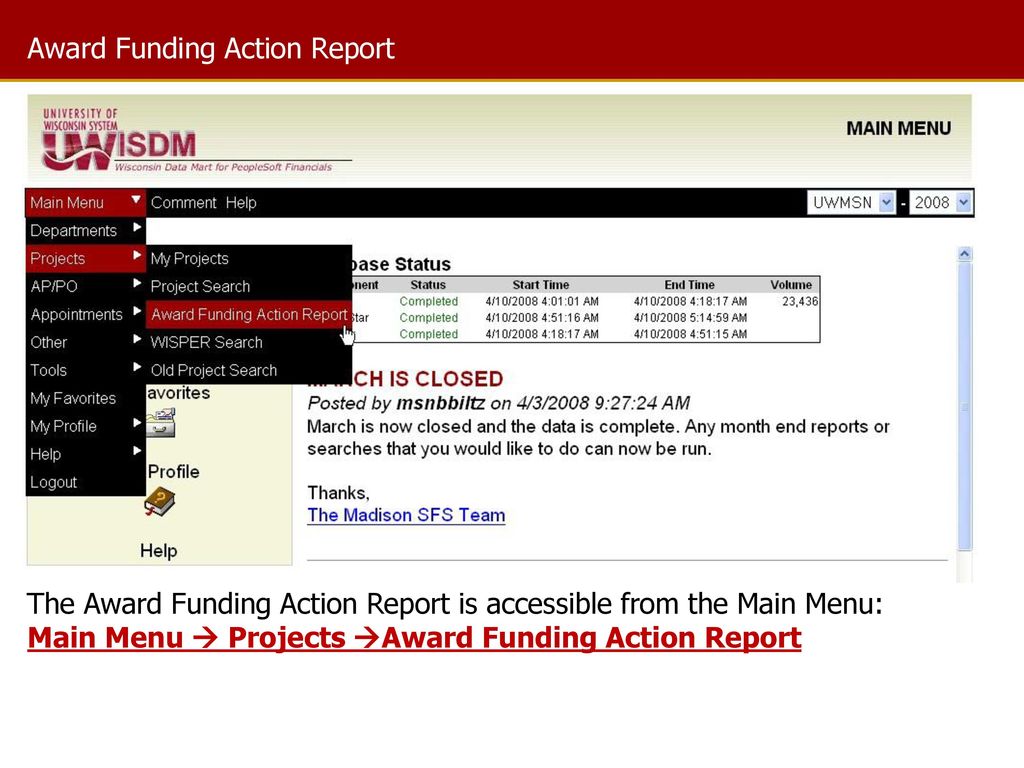 Award Funding Action Report