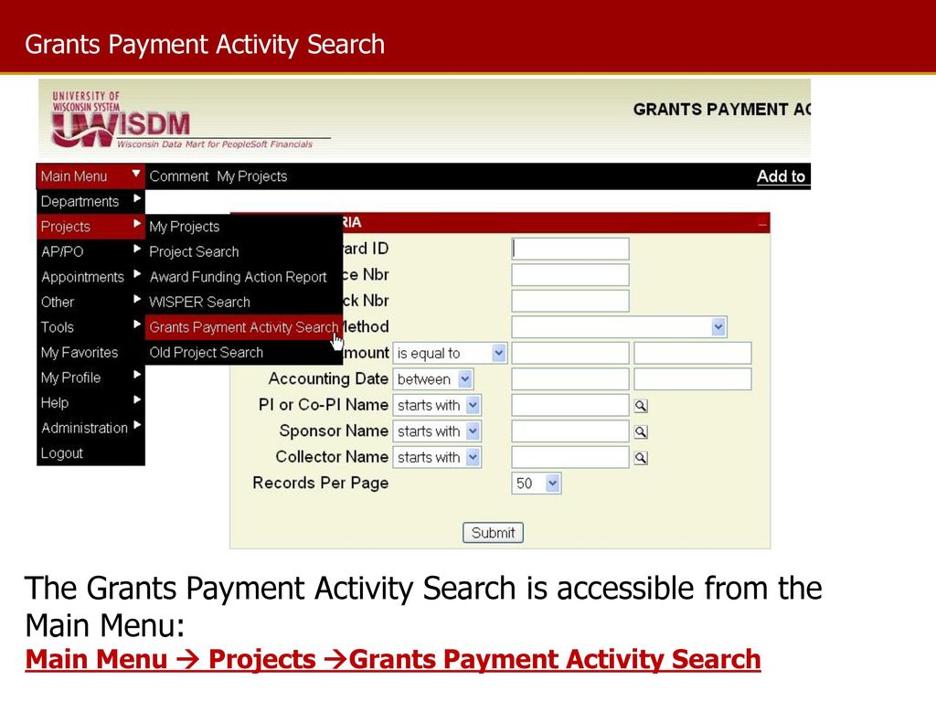 Grants Payment Activity Search