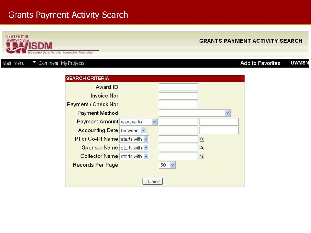 Grants Payment Activity Search