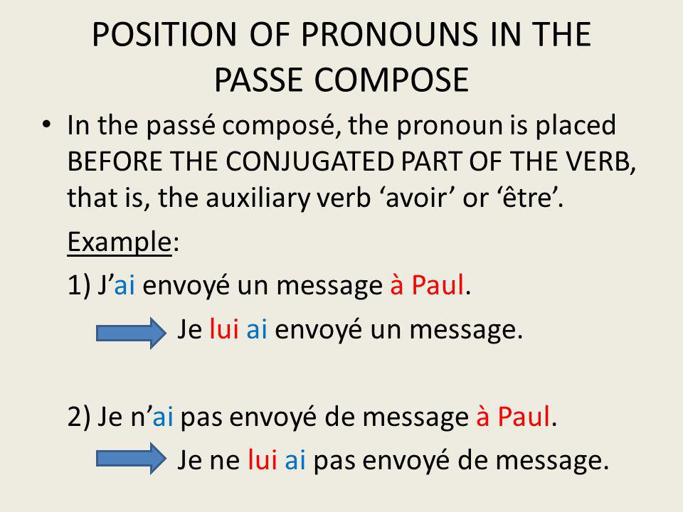 POSITION OF PRONOUNS IN THE PASSE COMPOSE