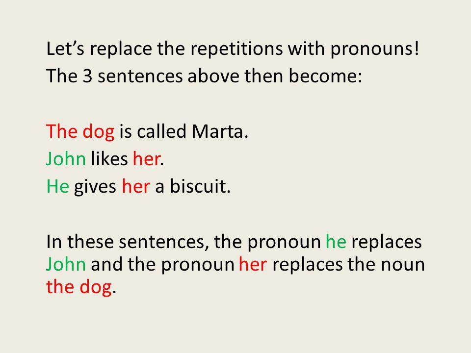 Let’s replace the repetitions with pronouns!