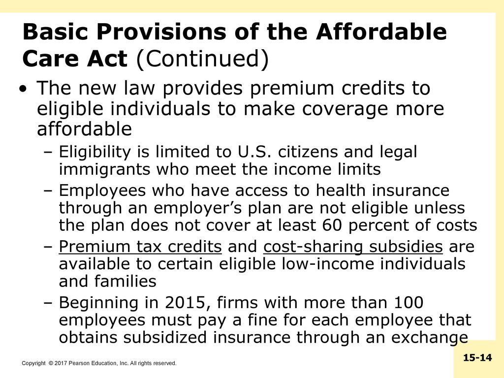 Basic Provisions of the Affordable Care Act (Continued)
