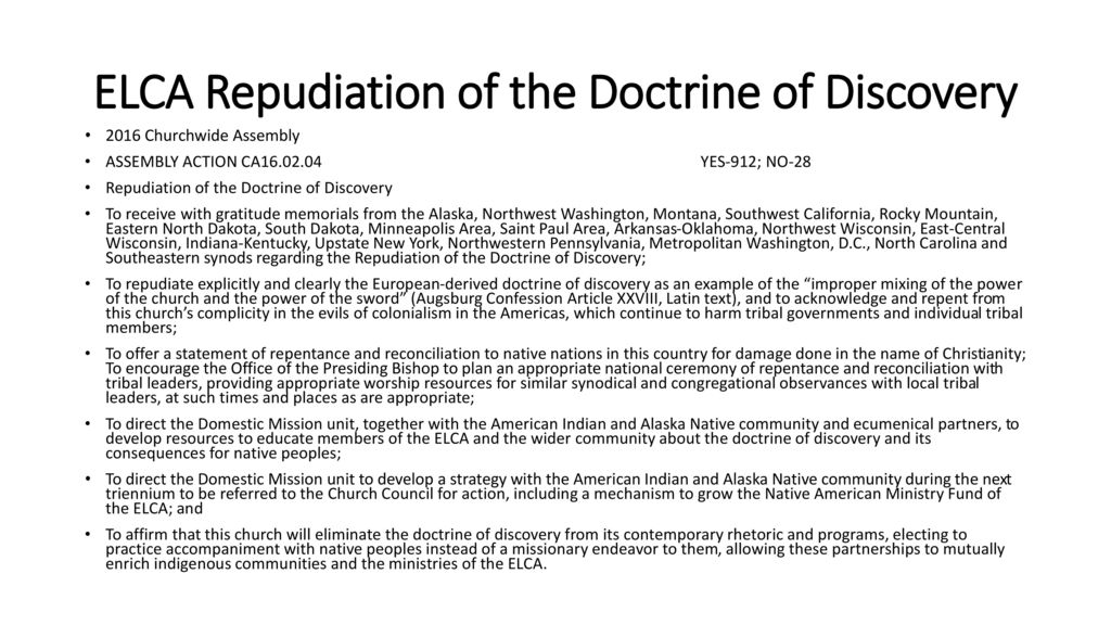 ELCA Repudiation of the Doctrine of Discovery