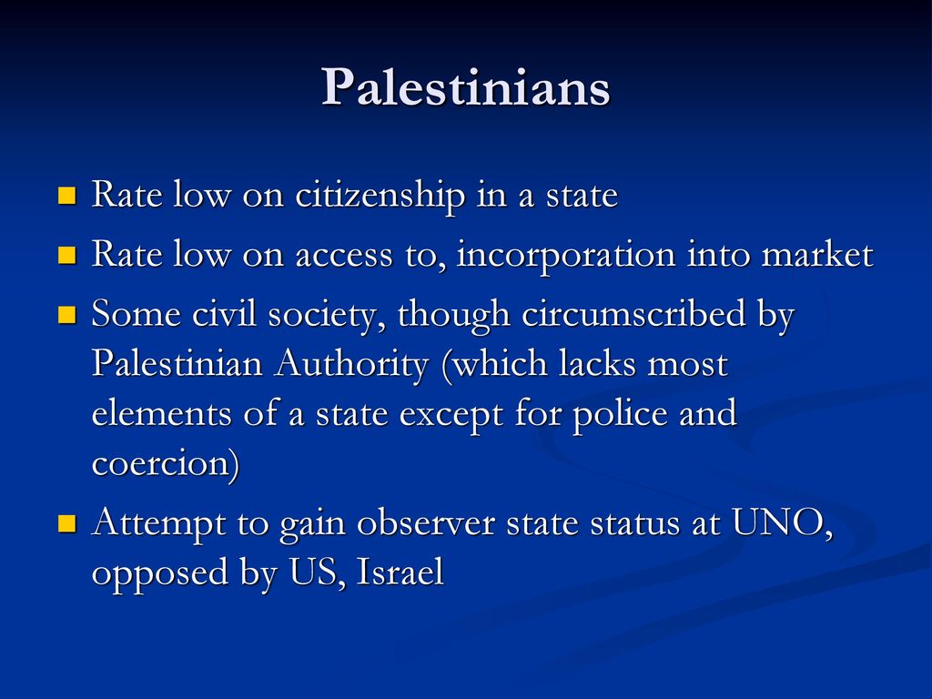 Palestinians Rate low on citizenship in a state