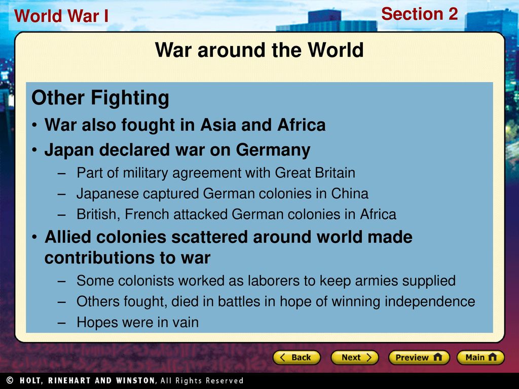 War around the World Other Fighting War also fought in Asia and Africa