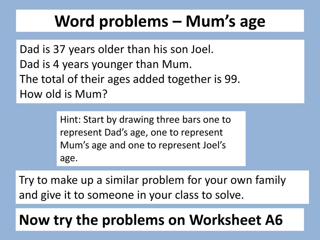 Solving word problems using the bar model - ppt download Pertaining To Age Word Problems Worksheet