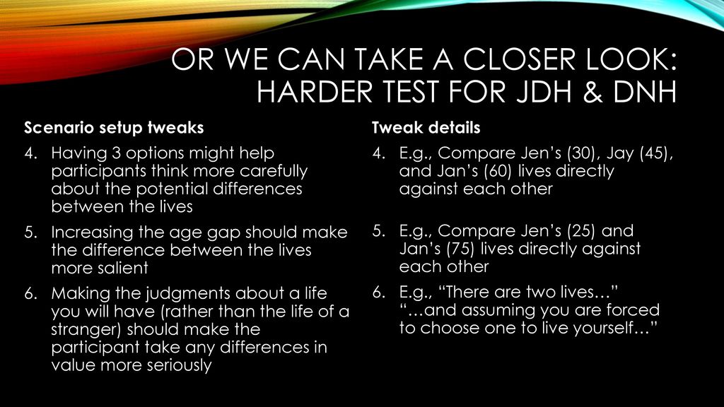 Or we can take a closer look: Harder test for JDH & DNH
