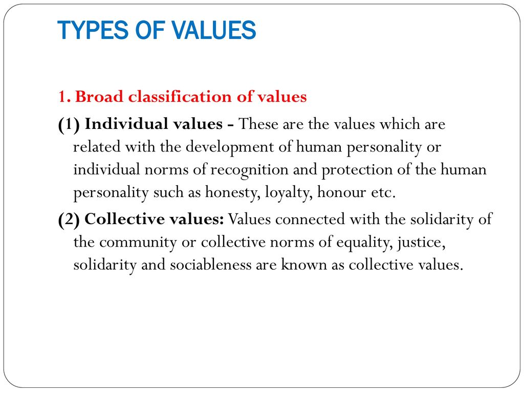 TYPES OF VALUES
