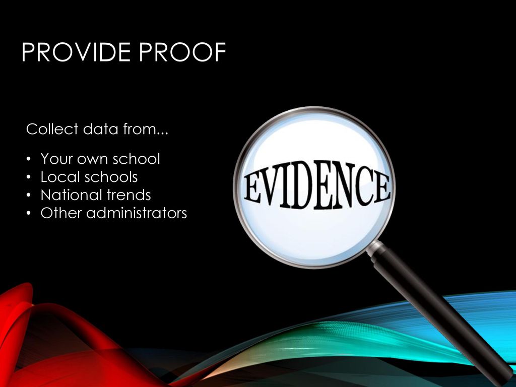 Provide proof Collect data from... Your own school Local schools