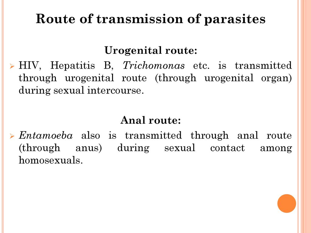 Route of transmission of parasites