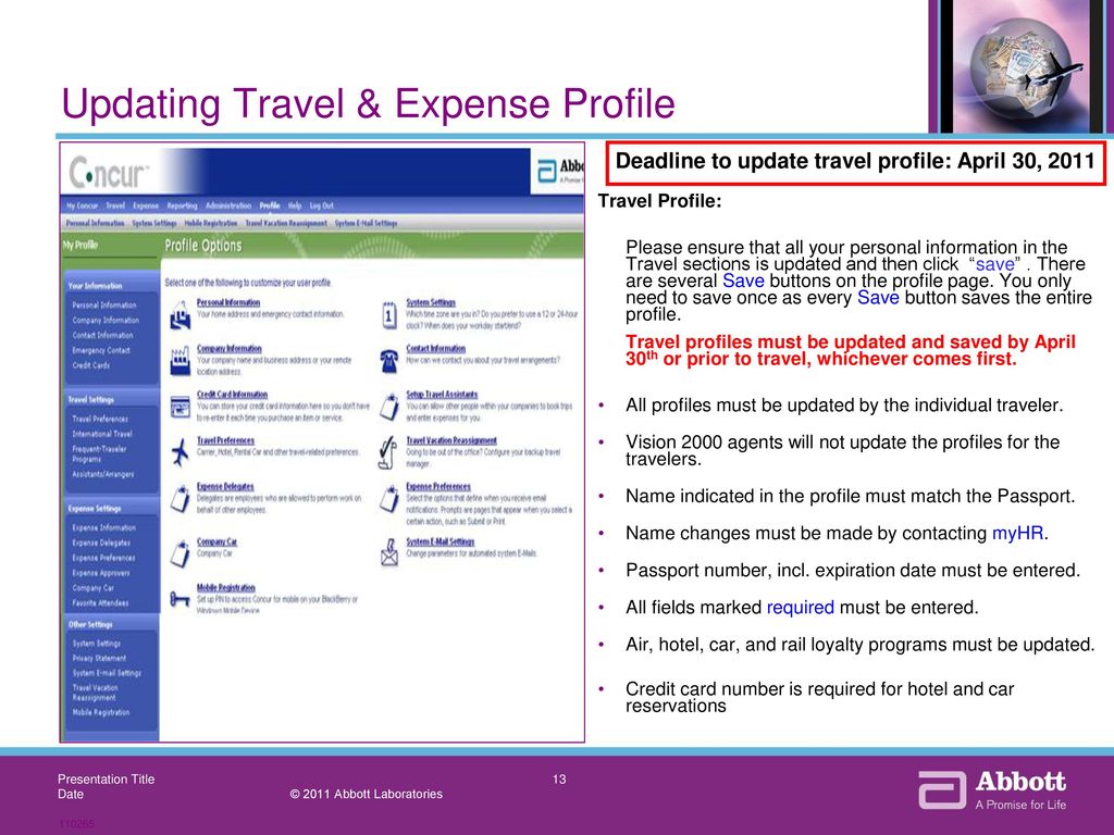 Updating Travel & Expense Profile
