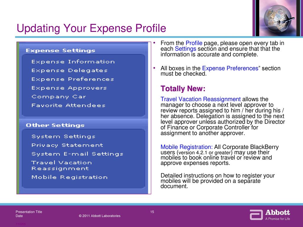 Updating Your Expense Profile