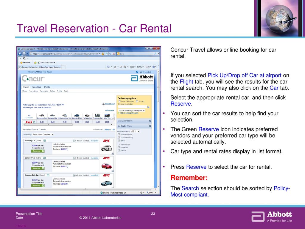 Travel Reservation - Car Rental