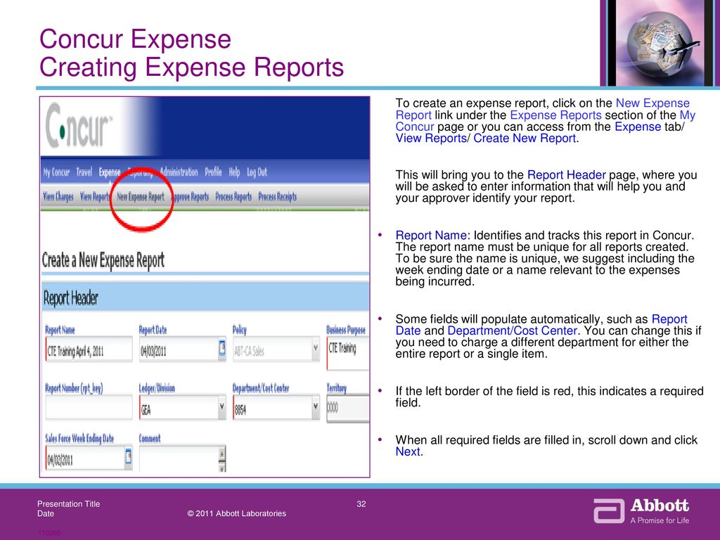Concur Expense Creating Expense Reports