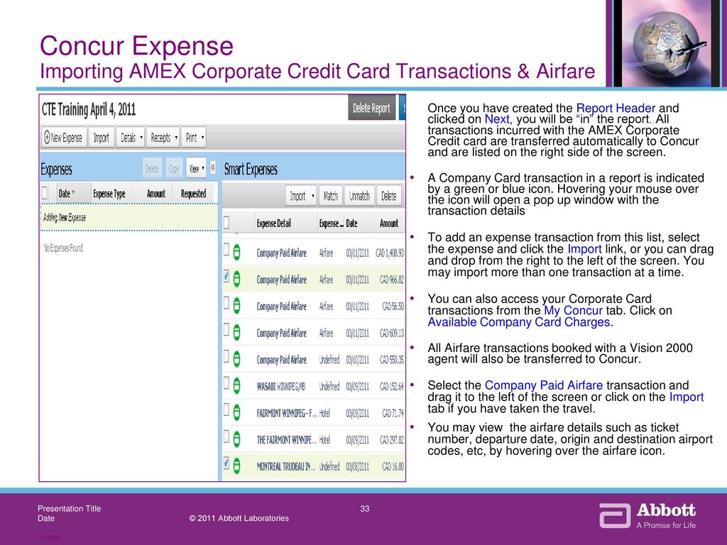 Concur Expense Importing AMEX Corporate Credit Card Transactions & Airfare