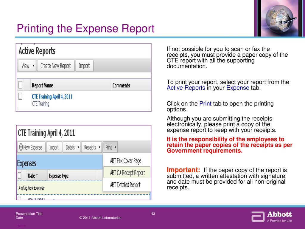 Printing the Expense Report