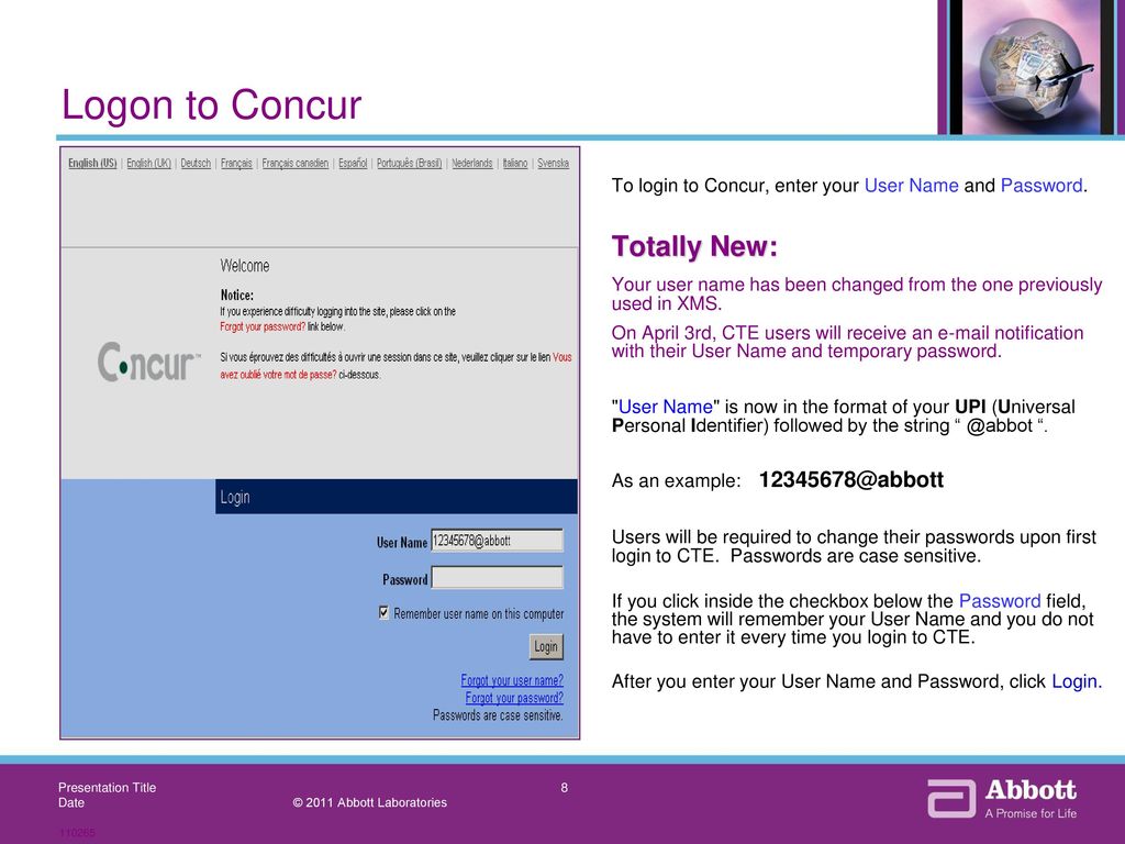 Logon to Concur Totally New: