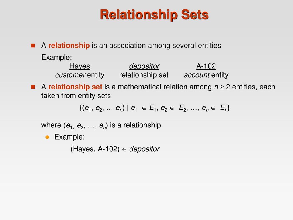 Relationship Sets A relationship is an association among several entities.