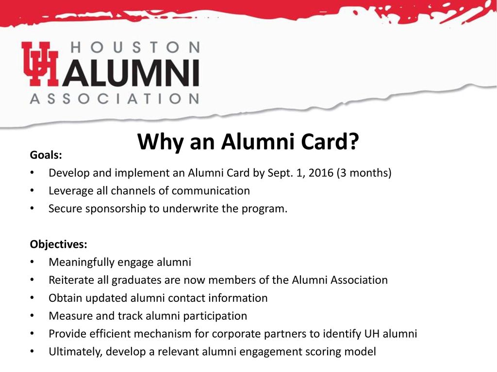 Why an Alumni Card Goals: