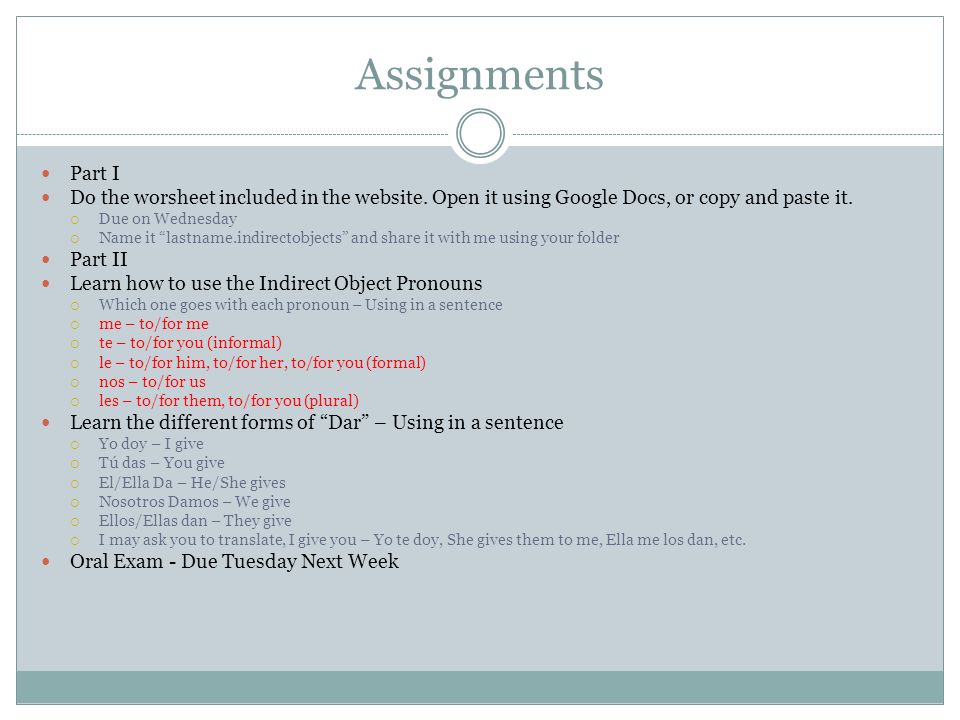 Assignments Part I. Do the worsheet included in the website. Open it using Google Docs, or copy and paste it.