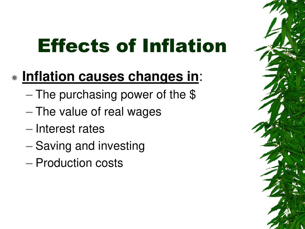 Effects of Inflation Inflation causes changes in: