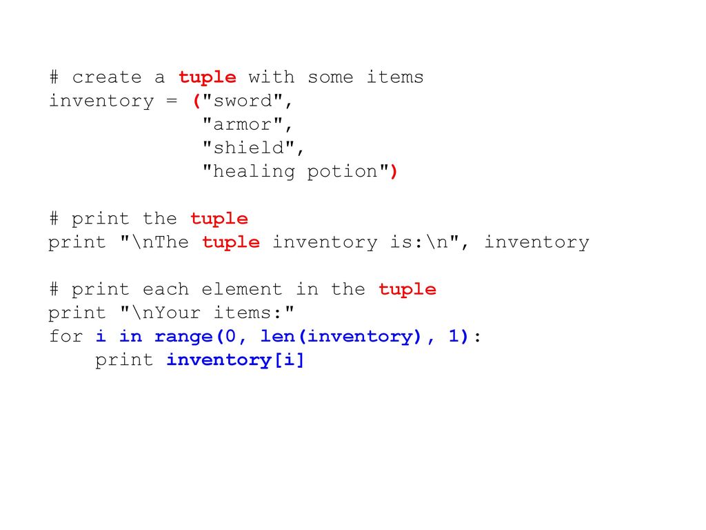 # create a tuple with some items