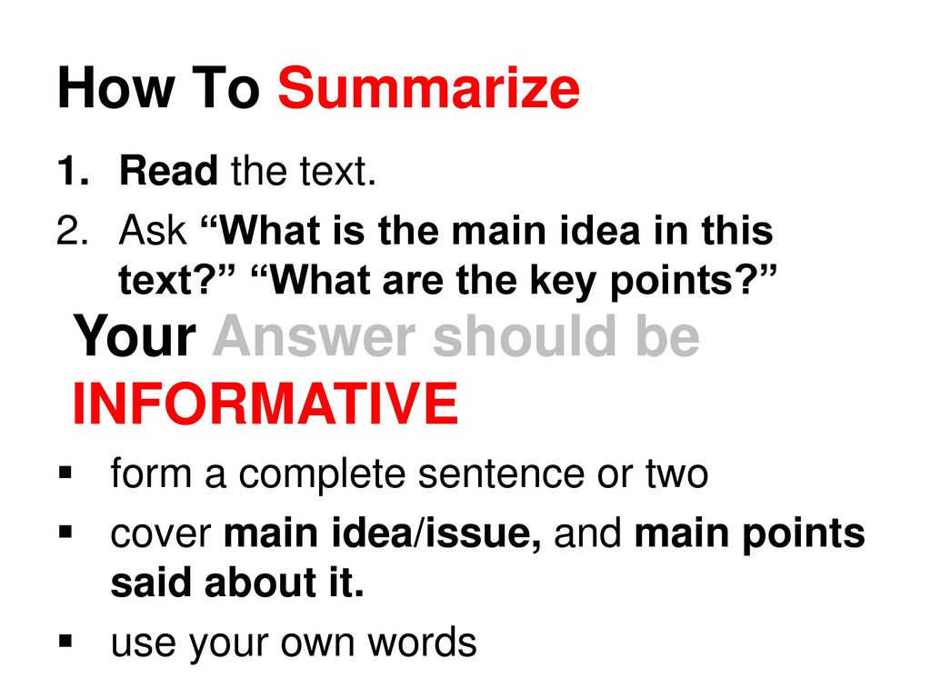 Summarizing Getting to the Point. - ppt video online download