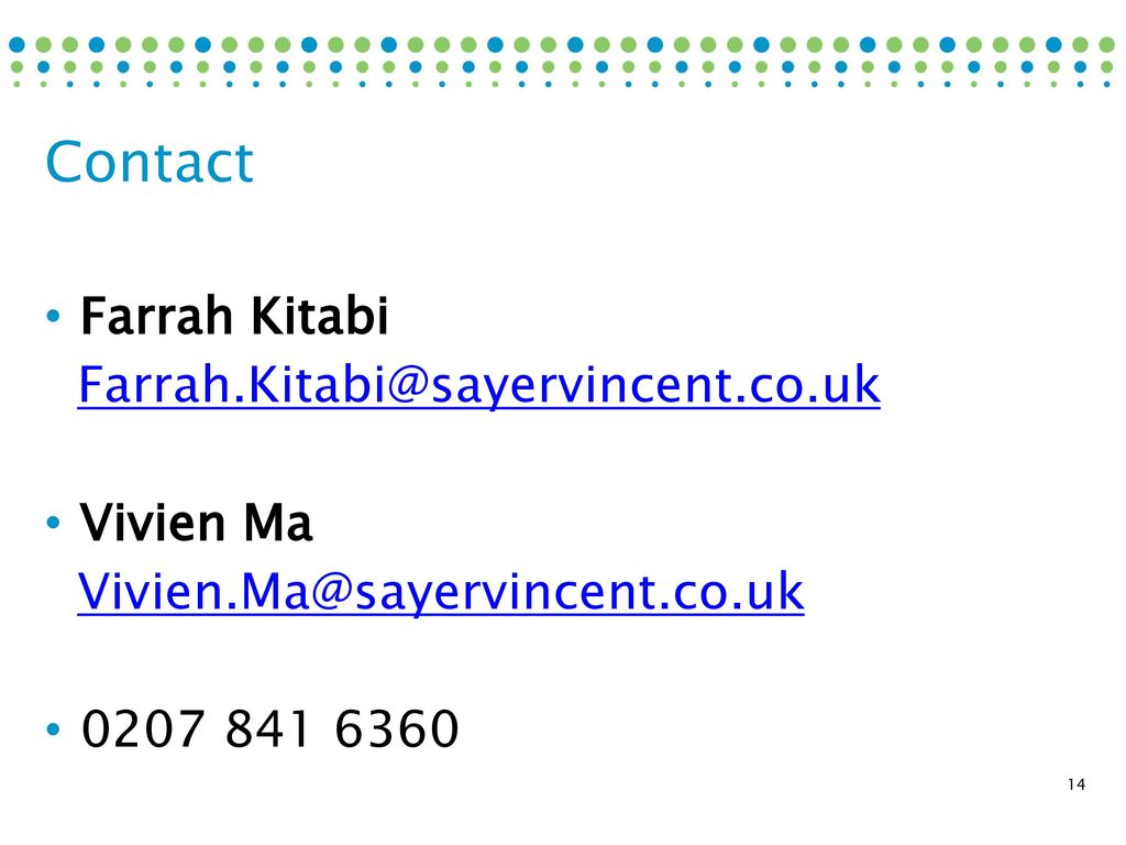 Contact Farrah Kitabi Vivien Ma