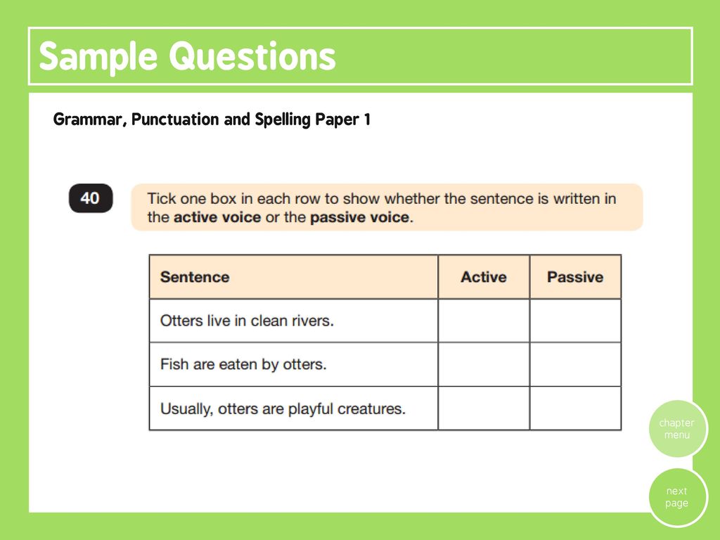 Sample Questions Grammar, Punctuation and Spelling Paper 1 chapter