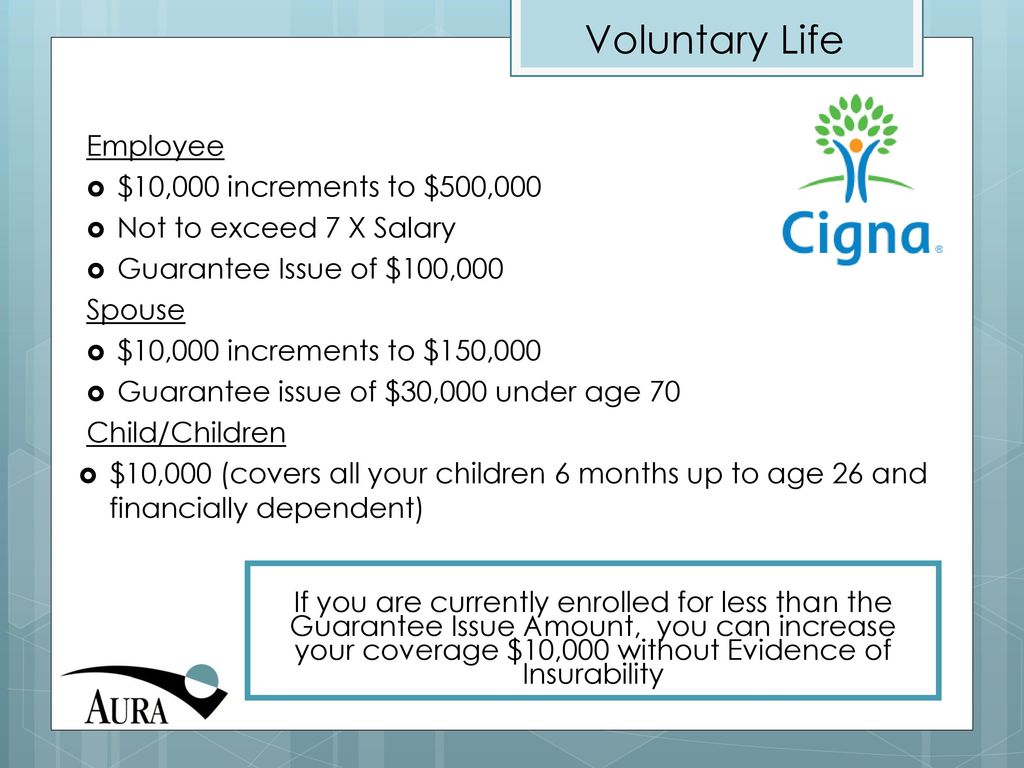 Voluntary Life Employee $10,000 increments to $500,000