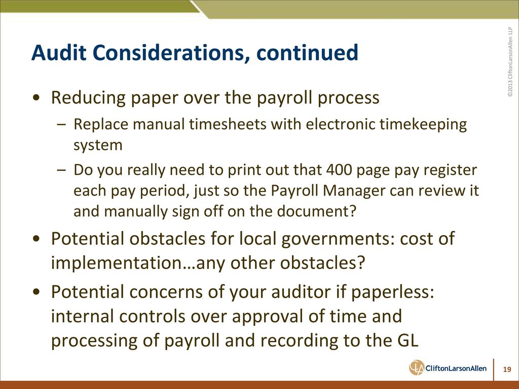 Audit Considerations, continued