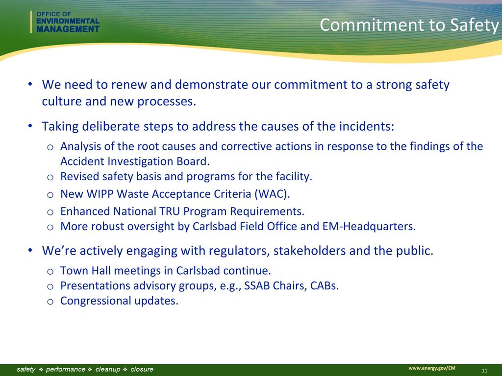 Commitment to Safety We need to renew and demonstrate our commitment to a strong safety culture and new processes.