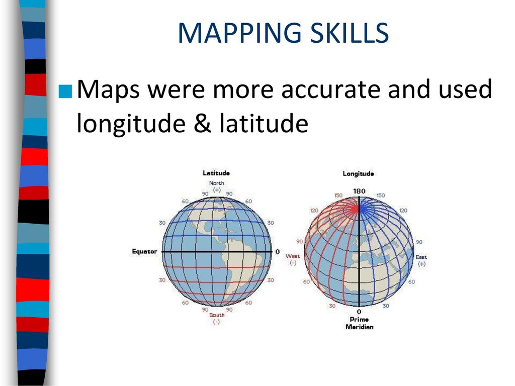 MAPPING SKILLS Maps were more accurate and used longitude & latitude