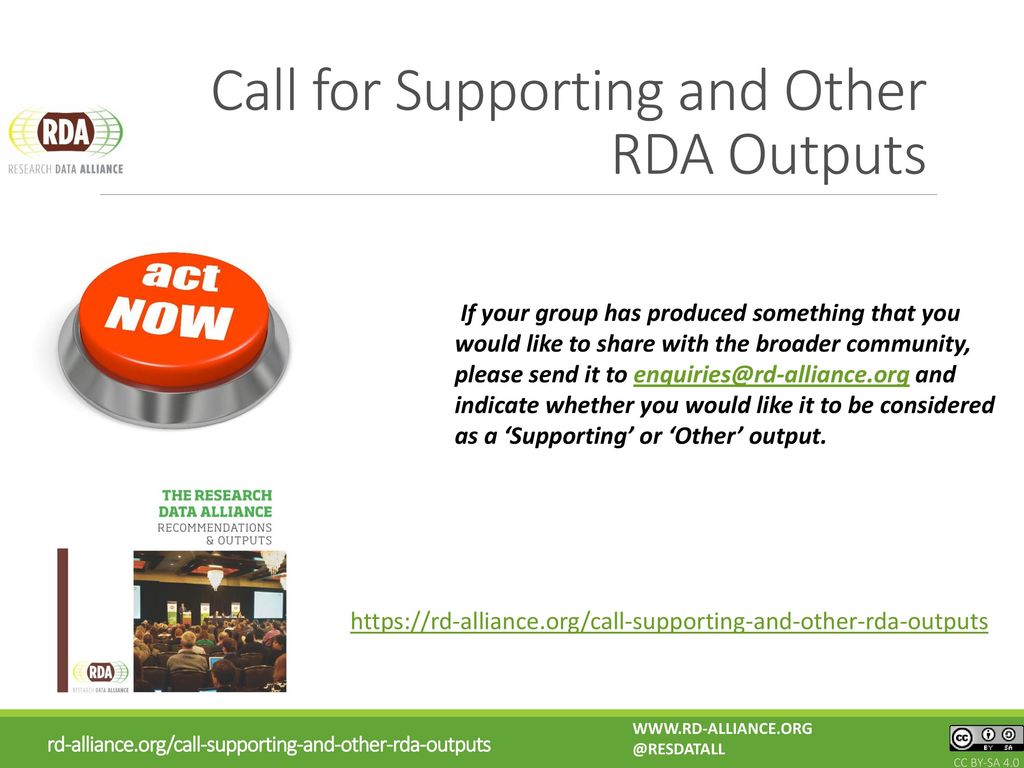 Call for Supporting and Other RDA Outputs