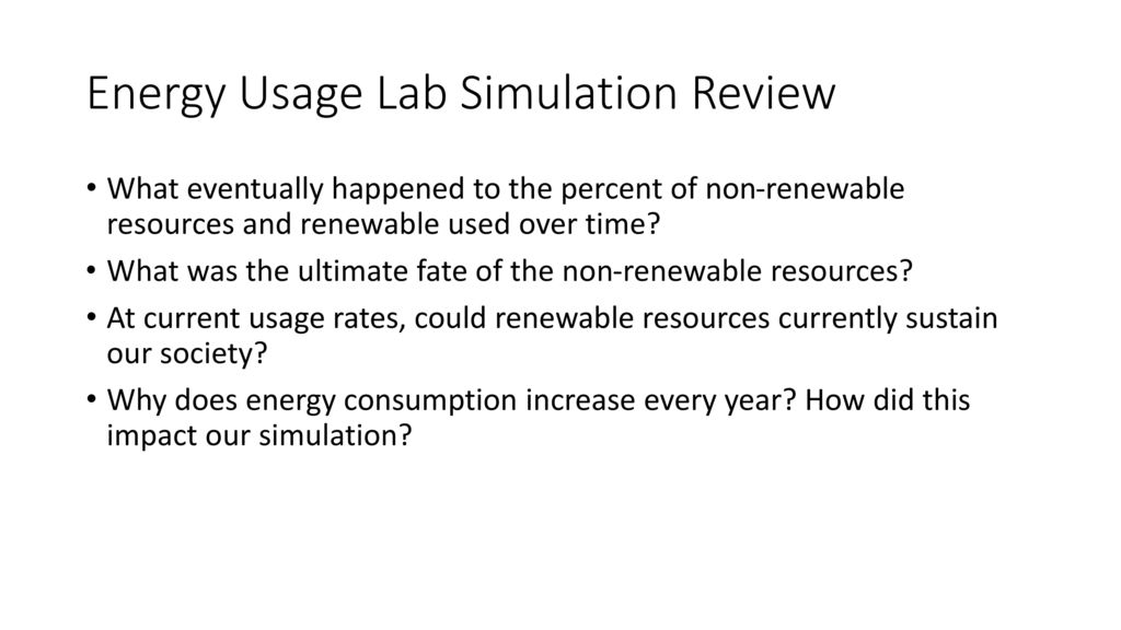 Energy Usage Lab Simulation Review