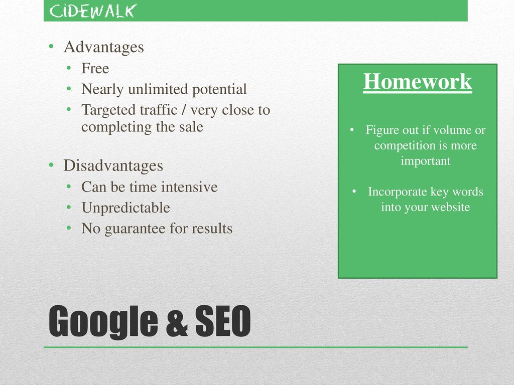 Google & SEO Homework Advantages Disadvantages Free