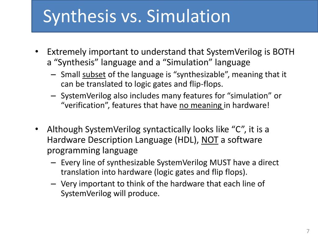 Synthesis vs. Simulation