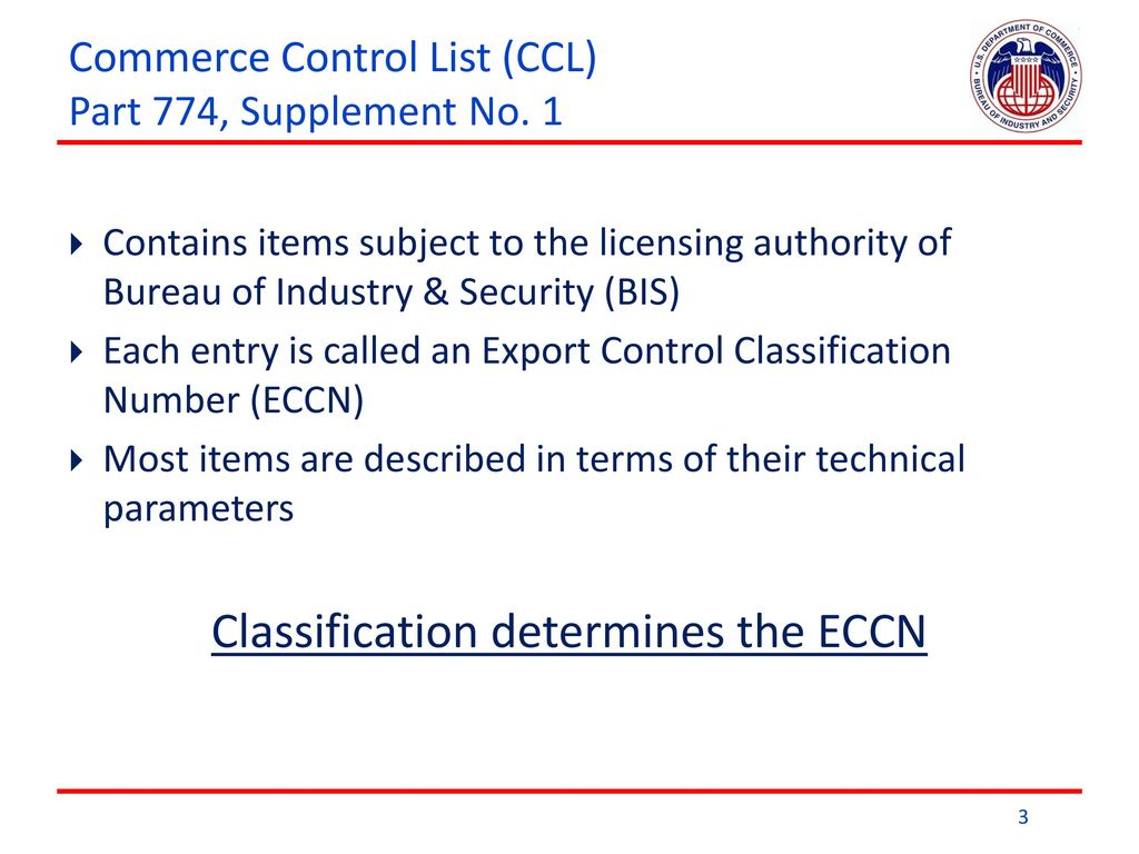 Classification of items on the commerce control list ppt download